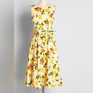 New Collectif Frances Sunny Floral Marigolds Swing Dress Retro Stretch Size XS